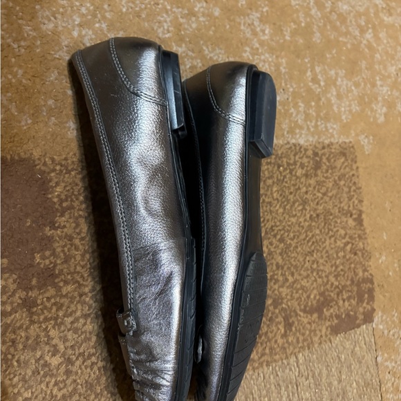 BCBG Metallic Pewter Leather Flats with Buckle - Picture 8 of 14